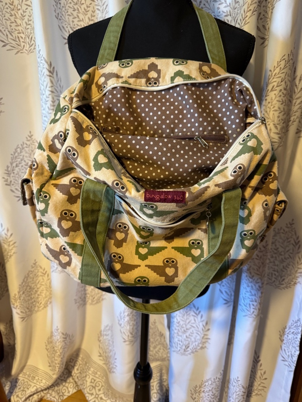 bungalow 360 Olive & Tan Owl-Print Canvas Tote